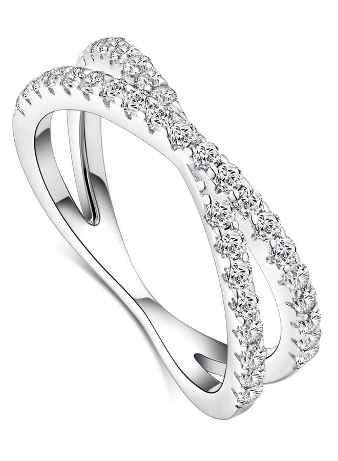 IMOLOVE Moissanite Eternity Ring, Criss Cross Sterling Silver Wedding Band for Women, Size 7 - Image 1